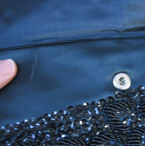 single mark in lining, 60s vintage beaded clutch bag