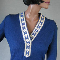 detail, silver braid trim on 1960s vintage Tina Leser top