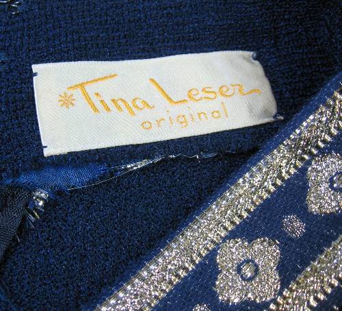 Tina Leser vintage shirt label 1960s with close up of lurex braind trim