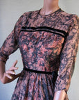 bodice, vintage 1950s abstract crackle print chiffon party dress