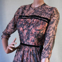bodice, vintage 1950s abstract crackle print chiffon party dress