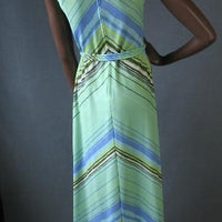 back view, chevron striping in cool summer colors green blue