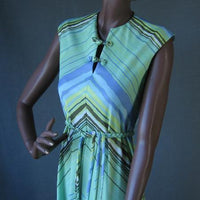 bodice, 70s chevron striped maxidress with Asian stle frogs and braided tie belt