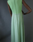 back view, sleeveless green maxi dress