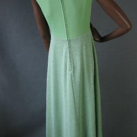 back view, sleeveless green maxi dress