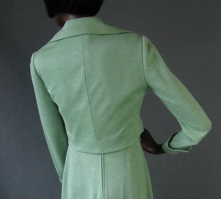 back view, mint green lurex cropped jacket