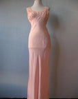 1930s peach pink rayon long nightgown set