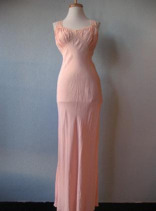 1930s peach pink rayon long nightgown set