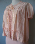 close up, 30s 40s vintage silk bed jacket with matching nightgown