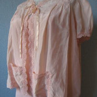close up, 30s 40s vintage silk bed jacket with matching nightgown