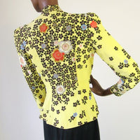 back view, 1940s nip waist yellow embroidered jacket