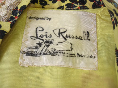 40s Hawaiian jacket label, Designed by Lois Russell Hawaii