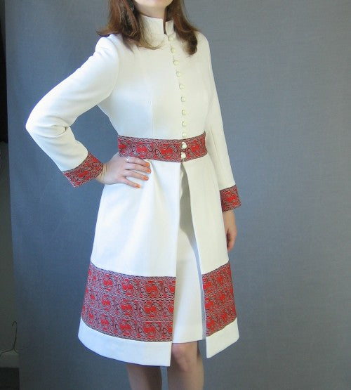 60s Mod Women's Dress & Coat Vintage Nehru Collar Paisley Trim Small to Medium VFG