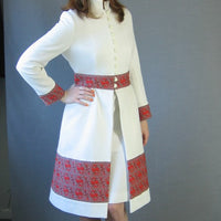 60s Mod Women's Dress & Coat Vintage Nehru Collar Paisley Trim Small to Medium VFG