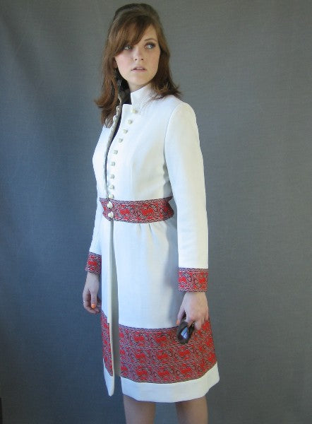 60s Mod Women's Dress & Coat Vintage Nehru Collar Paisley Trim Small to Medium VFG