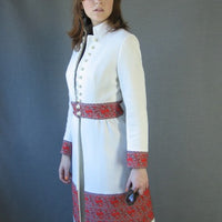 60s Mod Women's Dress & Coat Vintage Nehru Collar Paisley Trim Small to Medium VFG