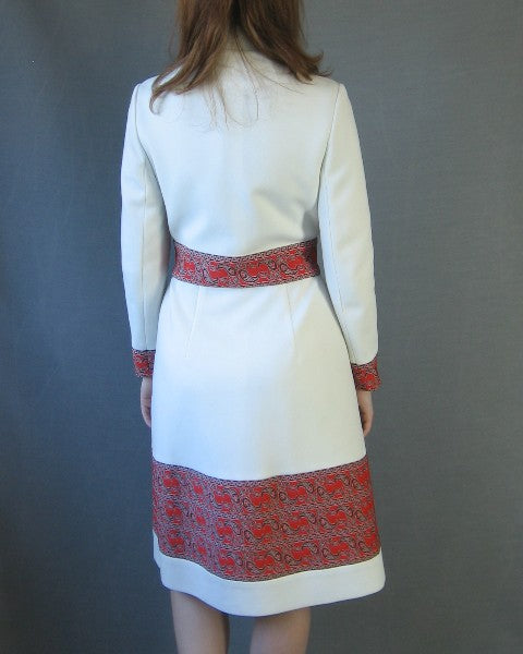 60s Mod Women's Dress & Coat Vintage Nehru Collar Paisley Trim Small to Medium VFG