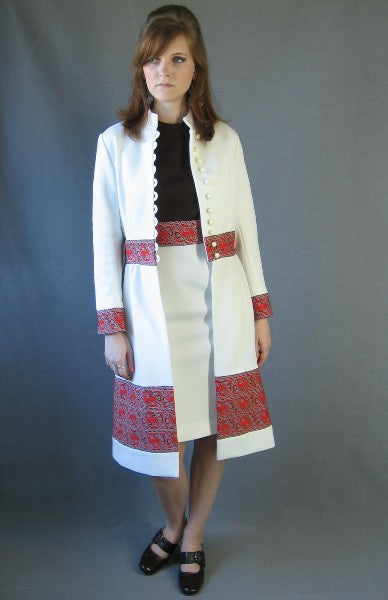 60s Mod Women's Dress & Coat Vintage Nehru Collar Paisley Trim Small to Medium VFG