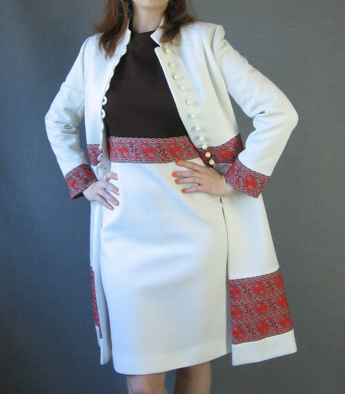 60s Mod Women's Dress & Coat Vintage Nehru Collar Paisley Trim Small to Medium VFG