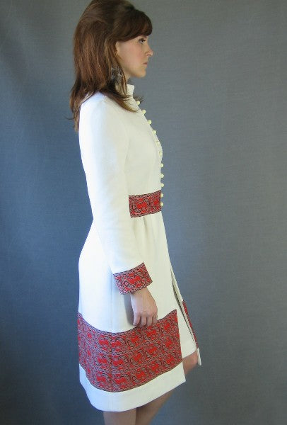 60s Mod Women's Dress & Coat Vintage Nehru Collar Paisley Trim Small to Medium VFG