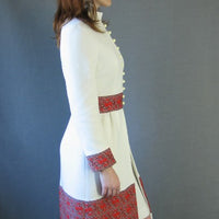 60s Mod Women's Dress & Coat Vintage Nehru Collar Paisley Trim Small to Medium VFG