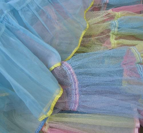 vintage closeup, 1950s pastel pink blue yellow crinoline net