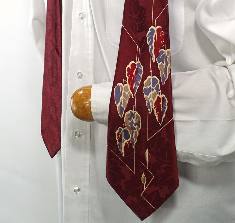 40s Men's Necktie Wide Leaf Print Jacquard Vintage VFG Mastercraft Cravat