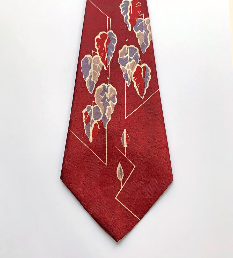 40s Men's Necktie Wide Leaf Print Jacquard Vintage VFG Mastercraft Cravat