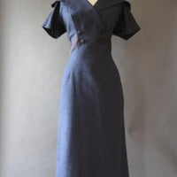 1950s vintage fitted dark blue sheath dress 