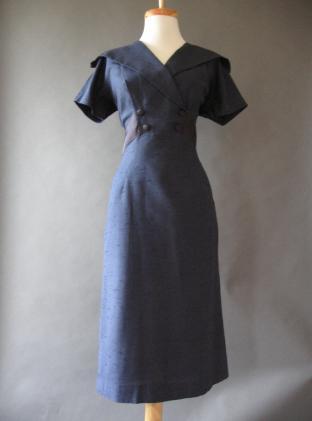 1950s vintage fitted dark blue sheath dress 