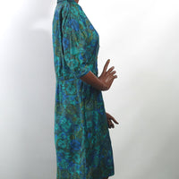 side view, 50s print sheath dress