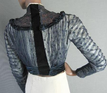 back view, Edwardian velvet and net bodice top