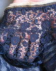 close up detail, navy blue lace and velvet used for Edwardian top