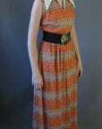 70s paisley striped maxi dress, belted