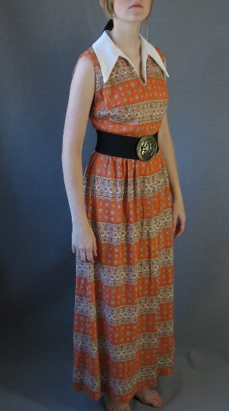 70s paisley striped maxi dress, belted