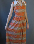 1970s paisley stripe MOD maxi dress