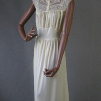 vintage nylonlong night gown with cinderella waist and lace trim
