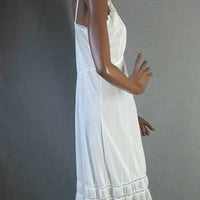 side view, white lacy vintage nylon slip, plus size