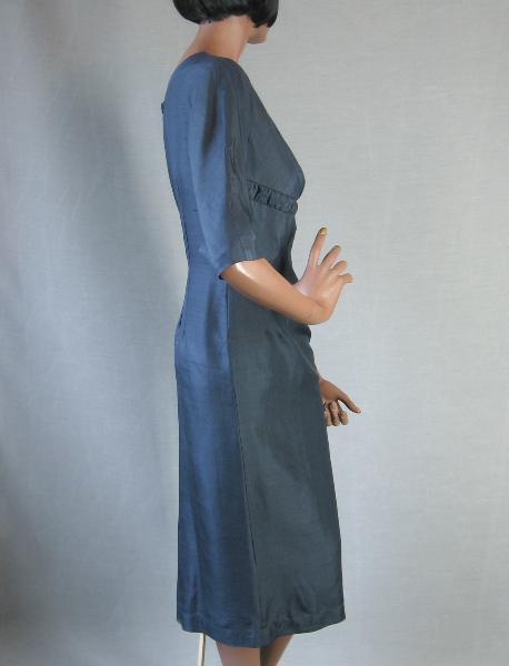 side view 50s 60s vintage dark blue sheath dress large