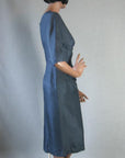 side view 50s 60s vintage dark blue sheath dress large