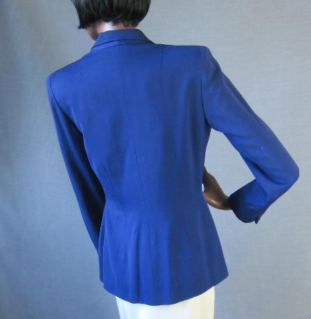 back view, blue nip waist suit jacket