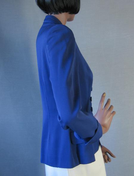 side view, curvy 40s suit jacket in rich blue 