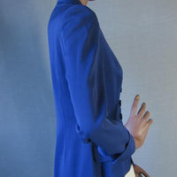 side view, curvy 40s suit jacket in rich blue 