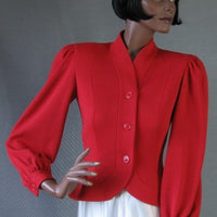 1970s red nip waist jacket, 40s inspired skirt suit 