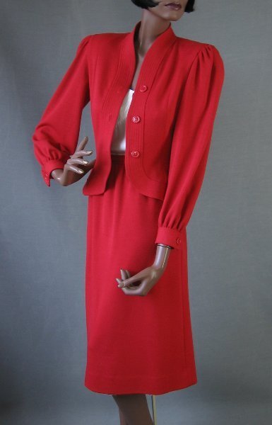 vintage 1980s red designer skirt suit set 