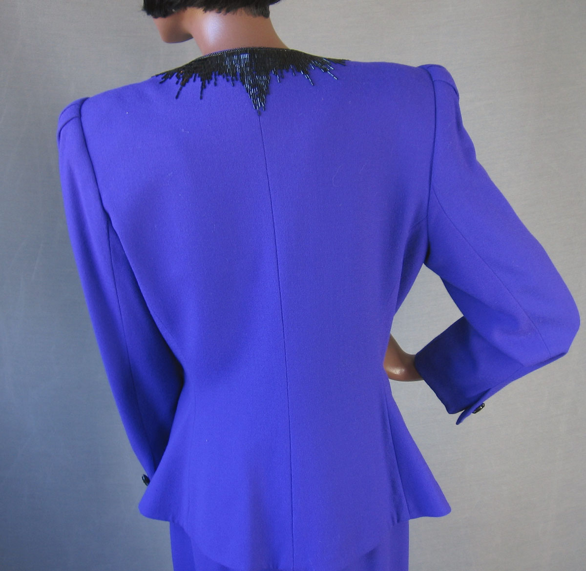 Women&#39;s 80s Skirt Suit Outfit Vintage Purple with Black Beading Small to Medium VFG Nolan Miller