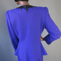 Women's 80s Skirt Suit Outfit Vintage Purple with Black Beading Small to Medium VFG Nolan Miller