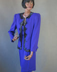 Women's 80s Skirt Suit Outfit Vintage Purple with Black Beading Small to Medium VFG Nolan Miller