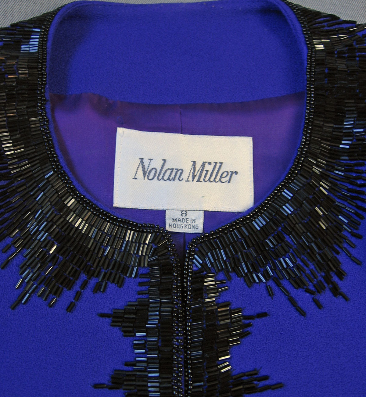 Women&#39;s 80s Skirt Suit Outfit Vintage Purple with Black Beading Small to Medium VFG Nolan Miller
