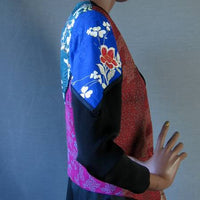 side view of cropped 80s jacket, pieced prints 